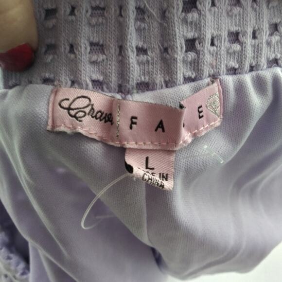 CRAVE FRAME JUNIORS' CROCHET EMBROIDERED SHORTS IN PASTEL LILAC COMBO SIZE L - Picture 6 of 7